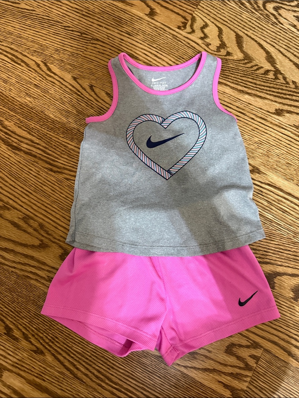 Nike Gray Tank Top with Pink Trim & Bright Pink Short Set